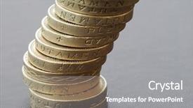  Presentation with stack - Audience pleasing slides consisting of stack of coins on grey backdrop and a gray colored foreground