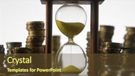  Presentation with time money - Presentation design featuring stack of coins with hourglass background and a tawny brown colored foreground
