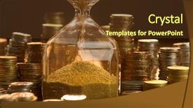  Presentation with time money - Cool new PPT theme with stack of coins with hourglass backdrop and a tawny brown colored foreground