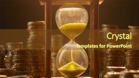  Presentation with time money - Beautiful slide set featuring stack of coins with hourglass backdrop and a tawny brown colored foreground