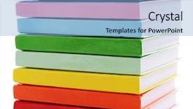 Presentation with stack books - Audience pleasing presentation design consisting of stack of colorful books isolated backdrop and a light blue colored foreground