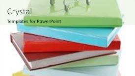  Presentation with stack books - Cool new slide set with stack-of-colorful-books backdrop and a soft green colored foreground