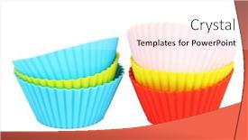  Presentation with cases - Slide set with stack of colorful cupcake cases isolated on white background and a pink colored foreground