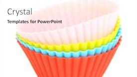  Presentation with cases - Audience pleasing PPT layouts consisting of stack of colorful cupcake cases isolated on white backdrop and a pink colored foreground