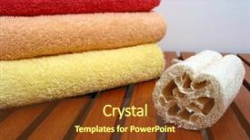  Presentation with angled loofah sponge gourd - Audience pleasing PPT theme consisting of stack of colorful towels amd backdrop and a  colored foreground
