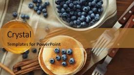  Presentation with blueberries - Slides enhanced with stack of delicious pancakes with blueberries on wooden cutting board background and a gold colored foreground