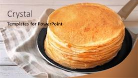  Presentation with frying - Beautiful PPT layouts featuring stack of delicious thin pancakes on frying pan backdrop and a yellow colored foreground