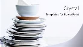  Presentation with porcelain - Beautiful slide deck featuring stack-of-different-porcelain-plates backdrop and a sky blue colored foreground