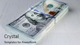  Presentation with banknotes - Presentation theme featuring stack of dollar banknotes background and a  colored foreground