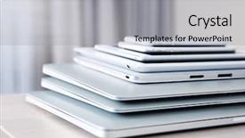  Presentation with tech stack - PPT theme consisting of stack of electronic device background and a light gray colored foreground
