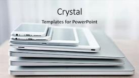  Presentation with tech stack - Theme consisting of stack of electronic device background and a sky blue colored foreground