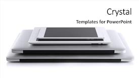  Presentation with electronic circuits and devices - Slides with stack of electronic devices isolated background and a white colored foreground