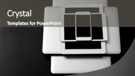  Presentation with electronic communication - Colorful presentation theme enhanced with stack of electronic devices backdrop and a  colored foreground