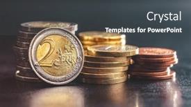  Presentation with euro - PPT theme enhanced with stack-of-euro-coins background and a dark gray colored foreground