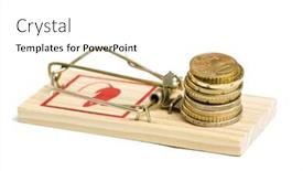  Presentation with european currency - Amazing PPT theme having stack of european currency coins in mousetrap backdrop and a white colored foreground