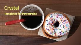  Presentation with brewed - Slide set consisting of stack of fancy donuts background and a tawny brown colored foreground