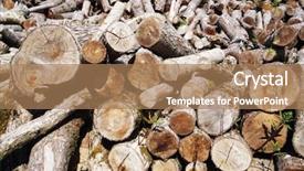  Presentation with wood log - PPT theme with stack of firewood wooden log background and a coral colored foreground