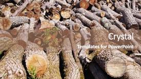  Presentation with wood log - Slide deck having stack of firewood wooden log background and a coral colored foreground