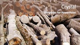  Presentation with wood log - Slide set featuring stack of firewood wooden log background and a coral colored foreground
