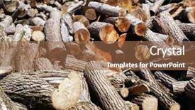  Presentation with wood log - Slide set with stack of firewood wooden log background and a tawny brown colored foreground