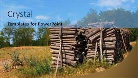  Presentation with clear sunny day rural landscape - PPT layouts having stack-of-firewood background and a light blue colored foreground