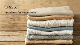  Presentation with stack - PPT theme featuring stack of folded clothes background and a coral colored foreground