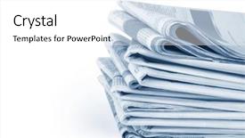  Presentation with blue financial - PPT theme consisting of stack of folded financial newspapers background and a  colored foreground