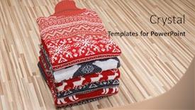  Presentation with ornament - PPT layouts featuring stack-of-folded-knitted-christmas background and a coral colored foreground