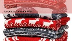  Presentation with ornament - Beautiful PPT theme featuring stack-of-folded-knitted-christmas backdrop and a coral colored foreground