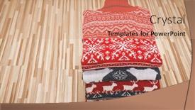 Presentation with ornament - Cool new PPT layouts with stack-of-folded-knitted-christmas backdrop and a coral colored foreground