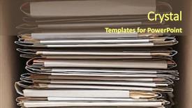  Presentation with commercial documents - PPT theme featuring stack of folders with documents background and a tawny brown colored foreground
