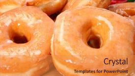  Presentation with donuts - Presentation enhanced with decade - stack of fresh baked glazed background and a gold colored foreground