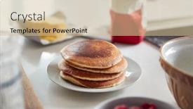  Presentation with pancake - Beautiful theme featuring stack-of-freshly-made-pancakes backdrop and a soft green colored foreground
