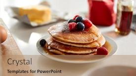  Presentation with stack - Audience pleasing theme consisting of stack-of-freshly-made-pancakes backdrop and a coral colored foreground