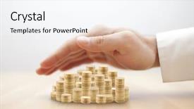  Presentation with stack - Beautiful PPT layouts featuring stack of golden coins covered backdrop and a  colored foreground