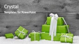 Presentation with christmas presents - Amazing slide set having stack of green christmas presents backdrop and a gray colored foreground