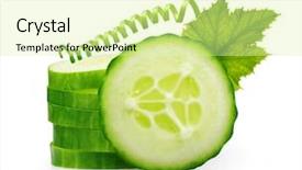  Presentation with green leaf - Audience pleasing slide deck consisting of stack of green cucumber slices backdrop and a blonde colored foreground