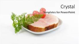  Presentation with cherry - Beautiful slide set featuring stack of ham slices cherry tomatoes and dill on white plate backdrop and a white colored foreground