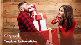  Presentation with collage of families celebrating christmas - Slides having stack of heavy present box background and a tawny brown colored foreground