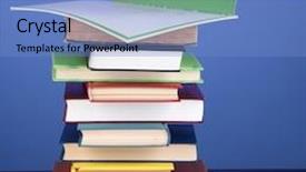  Presentation with magazines - Colorful slide deck enhanced with stack of interesting books backdrop and a light blue colored foreground