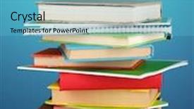  Presentation with magazines - Theme enhanced with stack of interesting books background and a teal colored foreground