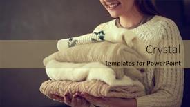  Presentation with knitted clothes - Colorful presentation theme enhanced with stack-of-knitted-clothes backdrop and a coral colored foreground