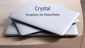  Presentation with tech stack - Slides featuring stack of laptops on wooden background and a sky blue colored foreground