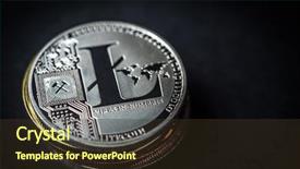  Presentation with tech stack - Slide deck consisting of stack of litecoin coin lying background and a tawny brown colored foreground