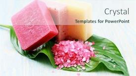  Presentation with stack - Beautiful theme featuring stack-of-lovely-fruity-soaps backdrop and a sky blue colored foreground