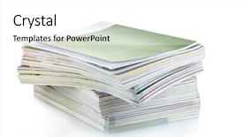  Presentation with magazines - Presentation enhanced with stack of magazines isolated on white background and a white colored foreground