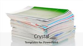  Presentation with magazines - PPT layouts enhanced with stack of magazines isolated on white background and a light gray colored foreground