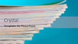  Presentation with magazines - Colorful PPT layouts enhanced with stack of magazines on blue background backdrop and a light gray colored foreground