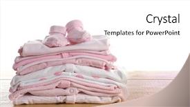  Presentation with baby fashion - Amazing PPT layouts having stack of new baby clothes backdrop and a white colored foreground