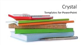  Presentation with public health stack of books - PPT theme featuring stack of notebooks and books background and a white colored foreground